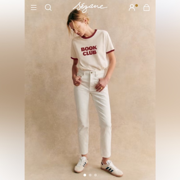 Sézane Book Club T-Shirt in Twine/Burgundy - Picture 8 of 8